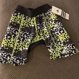 Youth adidas Neon Green Animal Print Sliding Compression Shorts new with tags